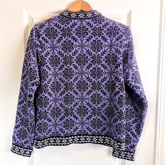 Vintage L.L. Bean Purple Cotton Nordic Snowflake Fair Isle Cardigan - Picture 2 of 5